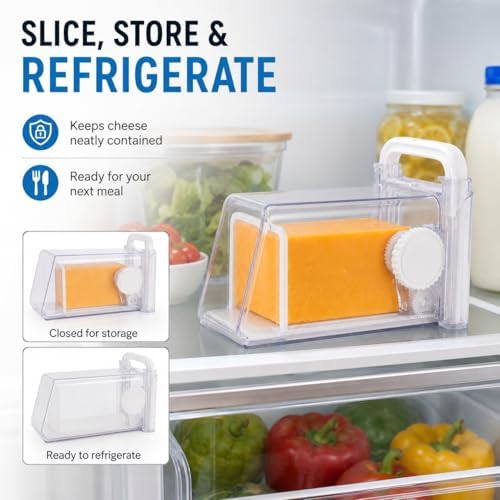 Cheese Cutter Storage Container, ABS Multifunctional Cheese Chopper Grater Cutting Tool with Stainless Steel Blades, Butter Slicer Cutter Container Box for Home Kitchen