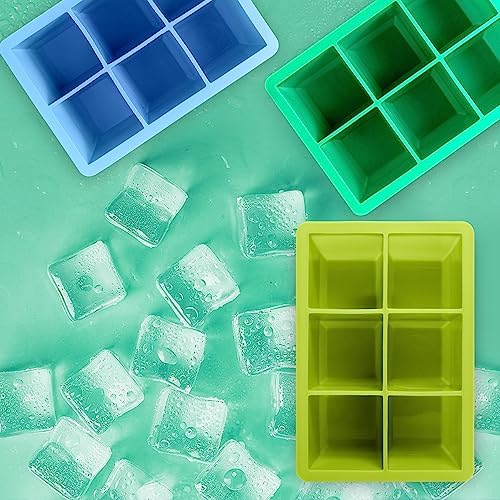 Excnorm Silicone Ice Cube Trays, 3‑Pack Large Square Molds with Lid