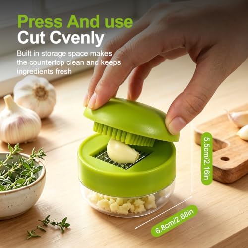 Mini Garlic Chopper and Press with Container,2026 New Manual Garlic Twister Masher and Crusher,Garlic Press Stainless Steel for Kitchen Cooking and Food Prep (2)