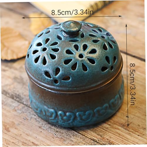 Garlic Keeper, Peacock Blue Garlic Holder with Lid Hollow Flower Ceramic Storage Jar for Kitchen