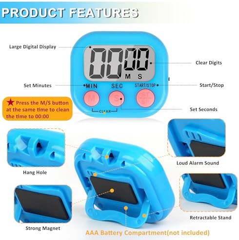 ZILLEEN Classroom Timer for Kids Teachers 2 Pack Digital Timers Blue Ye