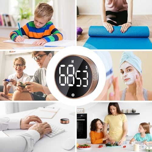 BlueSnail Kitchen Timer with LED Digital Display Smart Efficana for Home Classroom Gym Office, Volume and Brightness Adjustable Productivity Timer (Rose Gold)