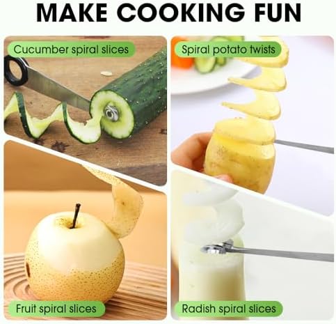 Piranha Spiral Cutting Machine, Stainless Steel Spiral Cutter for Veggies, Portable and Creativity Cucumber Potato Carrot Slicer Cutter Manual Kitchen (3pcs)
