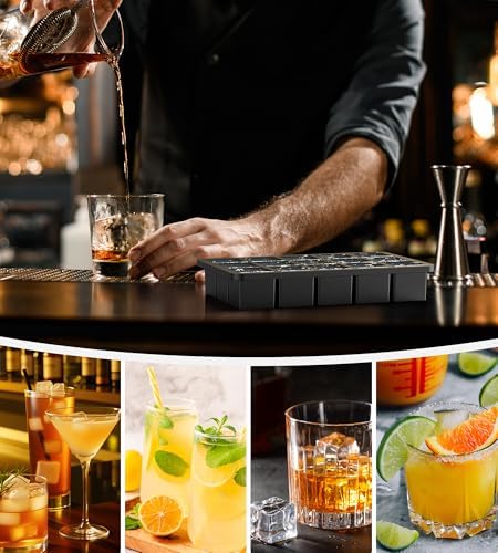 Ankway Upgraded Silicone Ice Cube Trays with Lid, 2 Pack Sturdy Ice Cube Moulds with Metal Frame, Food Grade, BPA Free, Super Easy-Release Ice Trays for Freezer, Whiskey, Cocktail and Drink