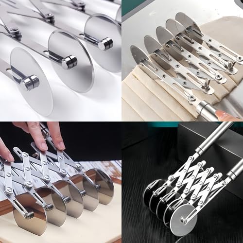 5-Wheel Professional Pastry Cutter - Stainless Steel Pizza & Dough Tool, Multi-Use Kitchen Utensil for Baking, Lattice Cutting, Cookie Dividing - Heavy Duty Pastry Wheel with Ergonomic Handle