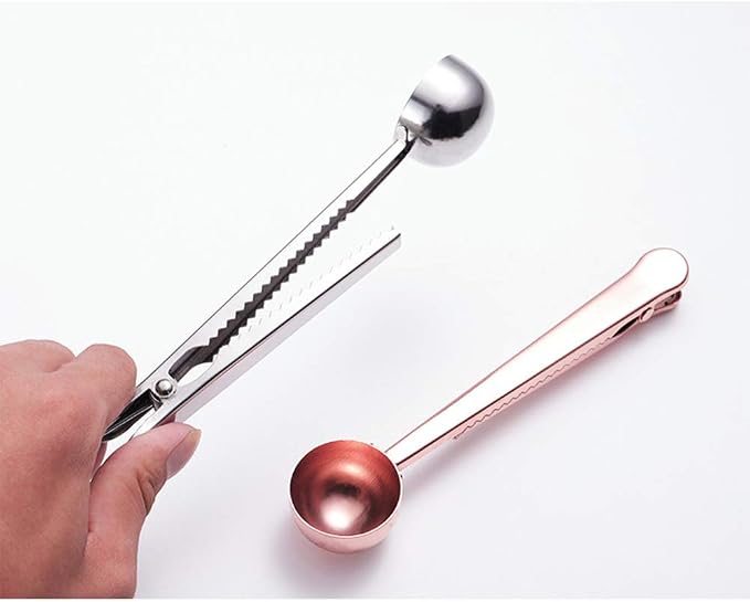 10 Pakcs Scoop and Clip 2 in 1 Stainless Steel 1 tbsp Ground Measuring Spoon with Bag Clip for Coffee Tea