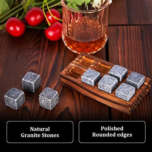 Whiskey Stones Gift Set - DIOXADOP Whiskey Glass Set Gifts for Men, 8 Granite Chilling Whisky Rocks, 2 Crystal Whisky Glasses - Best Gifts for Men Dad Husband Boyfriend Birthday Present