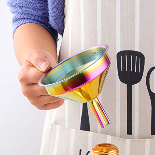 Buyer Star 2PCS Funnel with Detachable Filter,18/8(304) Stainless Steel, Food Grade Metal Kitchen Funnels (Rainbow)