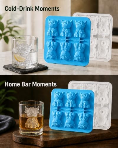 Highland Cow Ice Cube Mold, 6-Cavity 3D Silicone Tray with Lid