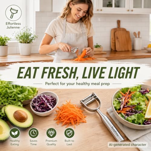 2-in-1 Julienne Vegetable Peeler, Stainless Steel Peeler & Shredder