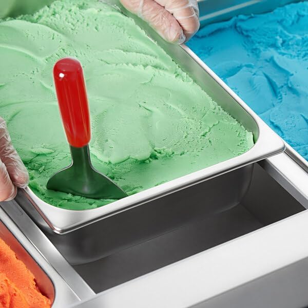 Durable Ice Cream Spade Scoop with Easy Dig Sharp Edge for Hard Ice cream, Stainless Steel Flat Ice Cream Paddle with Non-Slip Grip Handle,Red