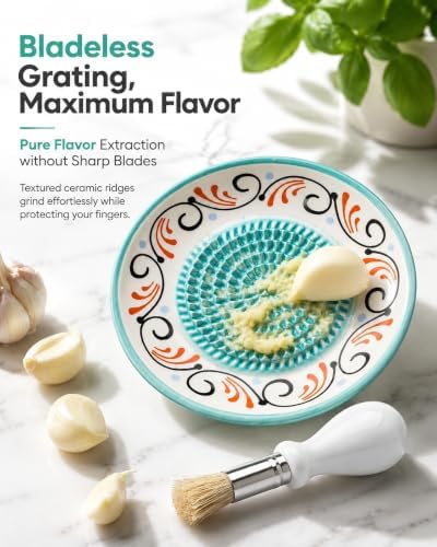 Ceramic Garlic Grater Plate Bowl Dish Spanish Tomato Grater Plate Cheese Crusher Grinder Ginger Grating Plates Tool Herb Stripper Handmade Pottery Grader Peeler Brush Stand Kitchen Gadget