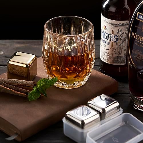 2 Large Whiskey Stones 64 cm³ (4 cu in) - Man Gift Set - Reusable Stainless Steel Metal Ice Sphere Cubes Beverage Chilling Rocks Whiskey Stones for Red Wine, Bar Beer, Scotch, Vodka Drinks - Silver