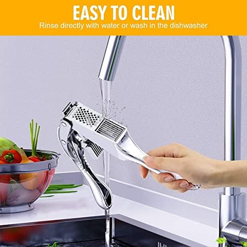 Garlic Press Stainless Steel, 2 in 1 Garlic Mincer, Garlic Slicer, Dual Function Garlic Crusher, Professional Handheld Garlic Squeezer Tool with Anti-Slip Handle, Perfect for Home Cooks