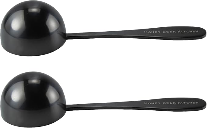 Honey Bear Kitchen 30 ml 2 Tbsp Measuring Scoop Spoons, Black Polished Stainless Steel, Set of 2