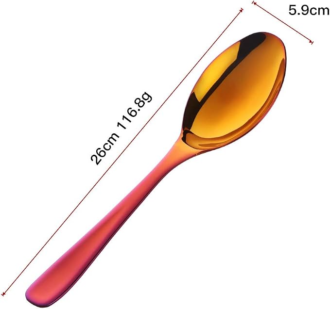 Buffet Serving Spoons, Stainless Steel 10 Inch Orange Red Server Set of 2, Large Salad Serverware Utensils, Dishwasher Safe