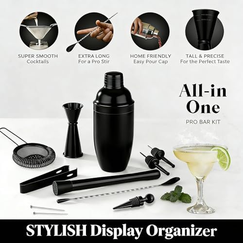 Homestia Black Stainless Steel Bartending Kit –Cocktail Shaker Bar Tool Set