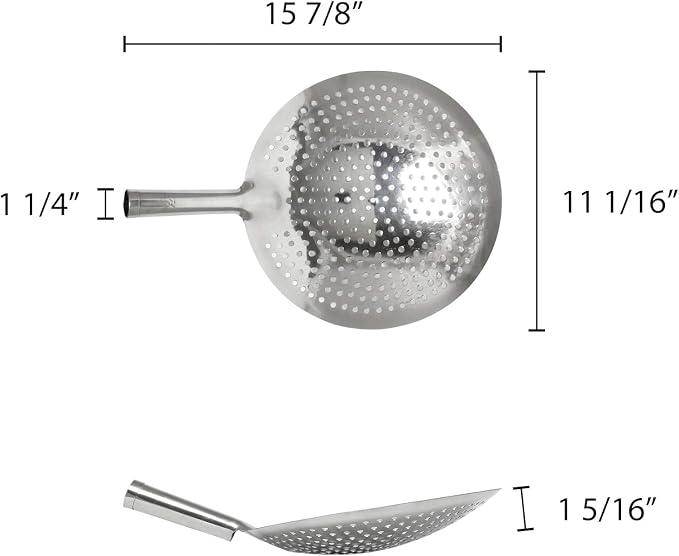 TrueCraftware- 11-inch Oil Skimmer Stainless Steel Hole Size: 6mm- for Cooking and Frying Kitchen Utensils Wire Pasta Strainer Spoon Food Preparation Kitchen Strainer