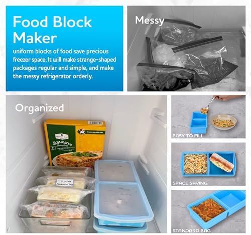 2 Cup + 1 cup Silicone Freezer Trays With Lid, Soup Freezer Container,Large Ice Cube Molds With Reinforced Steel Ring Top Perfect for Freezing Soups, Lasagnas, Casseroles.Dishwasher -Safe