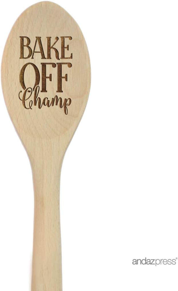 Andaz Press Laser Engraved Wooden Mixing Spoon Trophy Award Prize, 12-inch, Bake Off Champ, 1-Pack