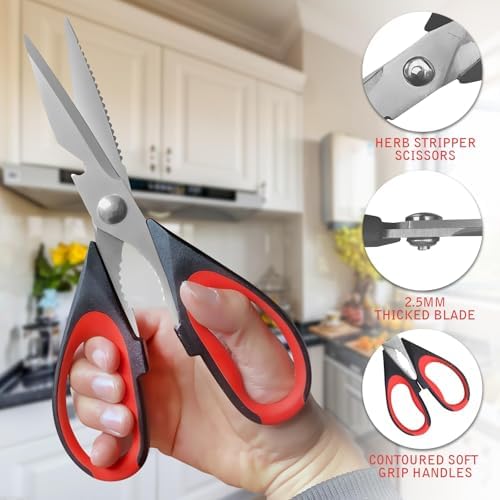 3 Pack Kitchen Scissors, Heavy Duty Kitchen Shears with Serrated Blade, Ergonomic Handle Poultry Shears, Stainless Steel Poultry Scissors For Turkey, Chicken, Thanksgiving, Christmas Day