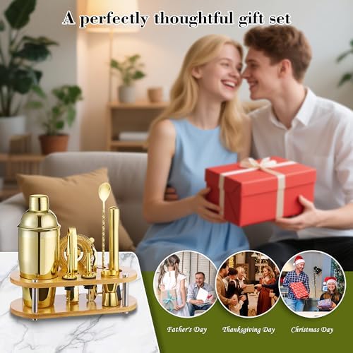 Wukuna Cocktail Shaker Bartender Kit, 11 Pcs Bar Tool Set with Bamboo Stand