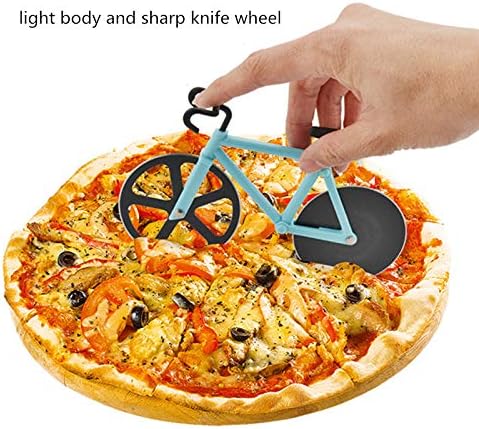 Bicycle Pizza Cutter Wheel Non-stick Dual Cutting Wheels Stainless Steel Bike Pizza Slicer with a Stand for Pizza Lovers Kitchen Gadget?Blue?