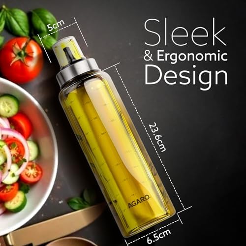AGARO Elite Borosilicate Glass Oil Dispenser With Capacity Markings, Pack of 2, 500 Ml each, Metallic Lid, Oil Bottle Jar, Transparent