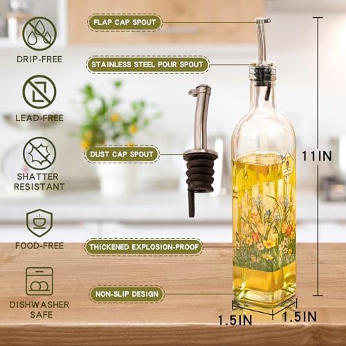 17oz Glass Olive Oil & Vinegar Dispenser Set, Drip-Free