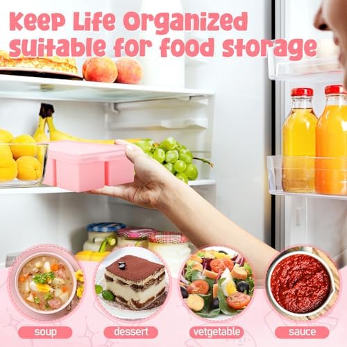 4 Pack Silicone Freezer Trays with Lid, 1/5, 1/2, 1, and 2 Cup Soup Freezer Molds Set Stainless Steel Frame Ice Cube Tray for Meal Prep Freezing Soup Stews Sauces Oven Microwave Safe(Pink)