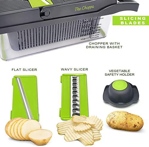 Professional Multi-Purpose Vegetable Chopper | Multifunctional 12 in 1 Chopper, Fruit and food Slicer, Dicer, Cutter Clear Green