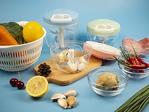 Manual Food Chopper Hand Pull Chopper Veggies Processor for Onions, Peppers, Carrots, Nuts, Kitchen Gadget by KAUKKO (900ml/3.5 Cup)