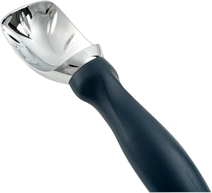 Restaurantware Comfy Grip 7.9 x 2 Inch Kitchen Ice Cream Scoop 1 Heavy-Duty Ice Cream Disher - Ergonomic PP Handle Dishwashable Navy Blue Metal Ice Cream Spade With Lid Opener Notch Multi-Use