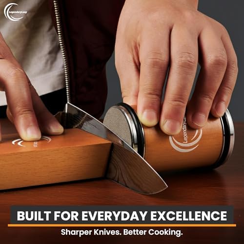 Rolling Knife Sharpener System Diamond & Ceramic Edge Honer for All Steel Types, Kitchen Blade Sharpening Tool with Dual 15/20 Magnetic Guides
