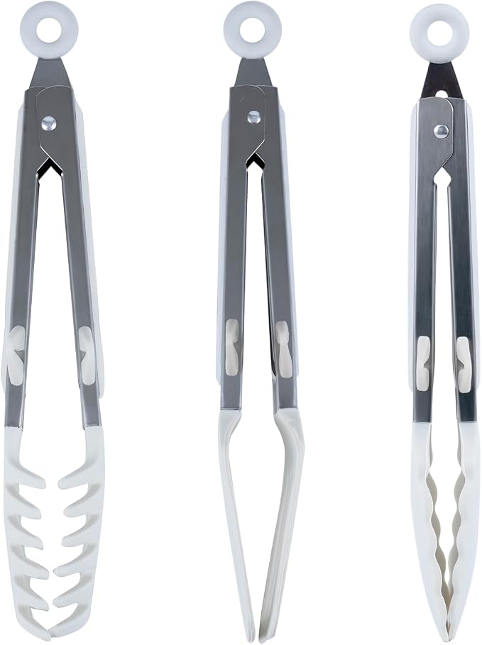 Kitchen Tongs,Set Of 3 Tongs with Silicone Tip for Cooking 9/12 Inch Stainless Steel Kitchen Tong for Meat,Food Grill,Salad,BBQ,Frying,Serving,Dishwasher (white, 12inch)
