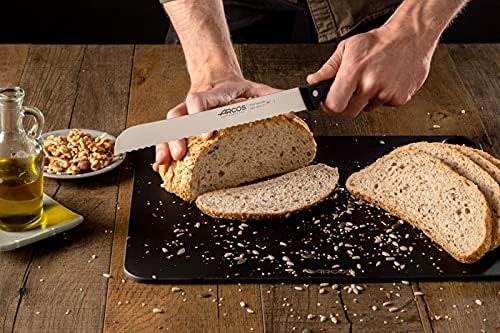 Arcos Bread Knife 10 Inch Nitrum Stainless Steel and 250 mm blade. Obtain a great variety of cuts for your food. Ideal knife for daily domestic use. Series Universal. Color Black.