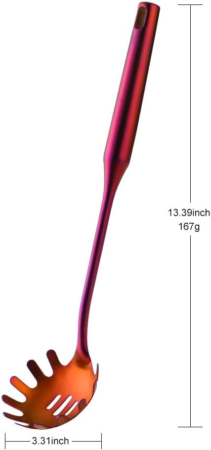 Stainless Steel Pasta Spoon Server,Kitchen Pasta Server, Ergonomic Handle & Heat Resistant Design - Kitchen Spaghetti Server Fork For Noodles, Pasta, More (magical red)