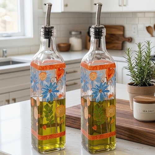 17oz Glass Olive Oil Dispenser Bottles Set of 2, Oil & Vinegar Set
