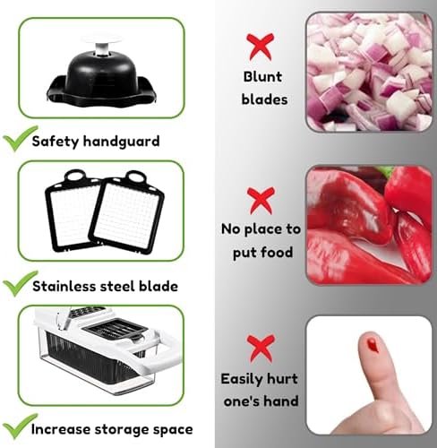 Vegetable Chopper,25 in 1 Multifunctional Food Chopper with Container,Kitchen Vegetable Slicer Dicer Cutter,Veggie Chopper Fruit Salad Potato,13 Blade Stainles Steel Blades๏ผWhite๏ผ