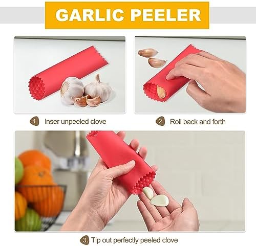 uxcell Garlic Peeler Skin Remover Roller Keeper, Silicone Garlic Peeler Tube Non Slip 5.12inch Long for Useful Kitchen Tools, Black/Blue
