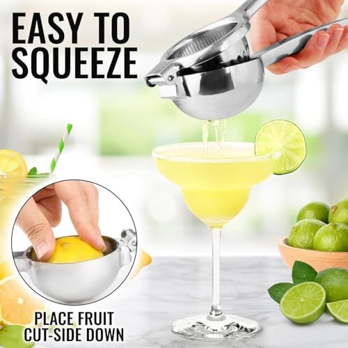 Lemon Squeezer Stainless Steel Large Manual Citrus Press Juicer | Heavy Duty, Solid Metal, Squeezer Bowl, Lime Squeezer