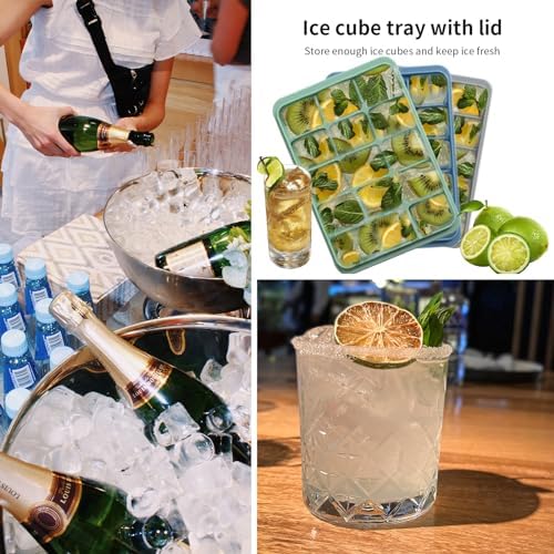 Ice Cube Trays, Green+Blue+Grey, Set of 3