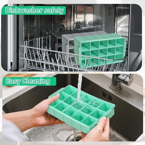 Silicone Ice Cube Tray with Lid, 3 Pack Easy-Release Flexible 15 Ice Cube Molds, Stackable Ice Trays for Freezer, Square Ice Maker Tray for Cocktail, Whiskey, Juice, Baby Food, BPA Free