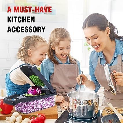 Multifunctional Vegetable Chopper and Dicer - Food Slicer With Replaceable Blades for Onions and More (Grey)