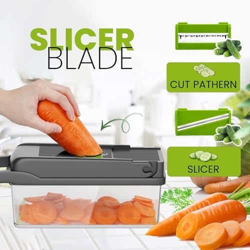 16 in 1 Manual Vegetable Cutter, Vegetable Chopper, Onion Chopper, Fruits Slicer, Potatoes Peeler, Green, YDCF-001