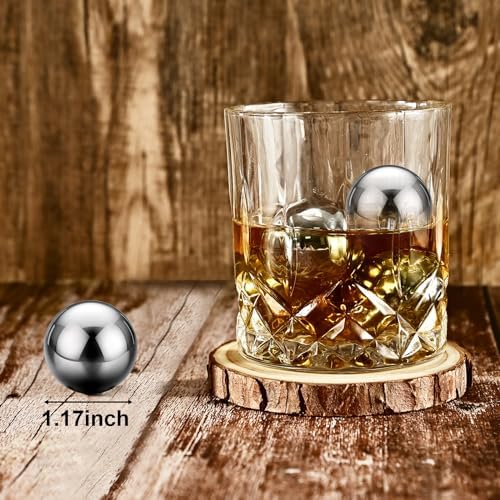 EooCoo Stocking Stuffers for Men, 6 Pack Reusable Whiskey Stones Set, Stainless Steel Ice Balls Kit for Drinking, Christmas Bourbon Whiskey Gifts for Husband, Boyfriend, Dad, Beer Lover