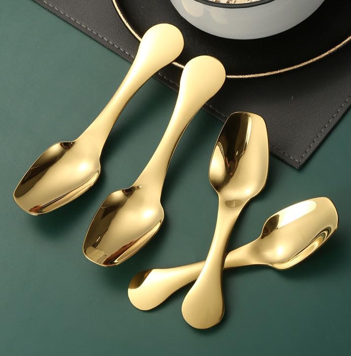 4Pcs Gold Stainless Steel Ice Cream Scoops, Universal Mirror-Polish Dessert Spoons For Ice Cream, Melon, Salt, Powder & Baking – Gold 5.62 Inch (Kitchen, Party, Restaurant)
