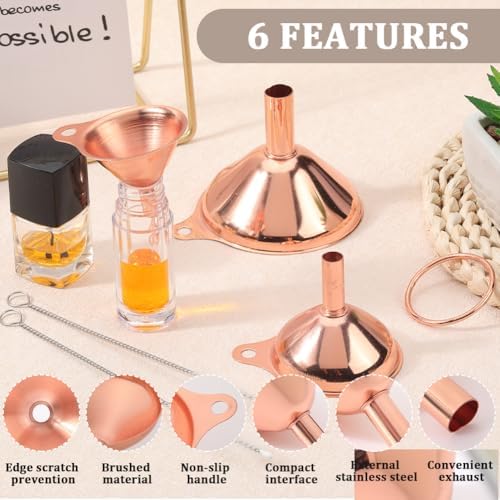 GORGECRAFT 3Pcs Stainless Steel Funnels Rose Gold Food Grade Metal Funnel Set Small Medium Large with Cleaning Brushes Multipurpose Kitchen Containers Funnels for Transferring Liquid Essentail Oil