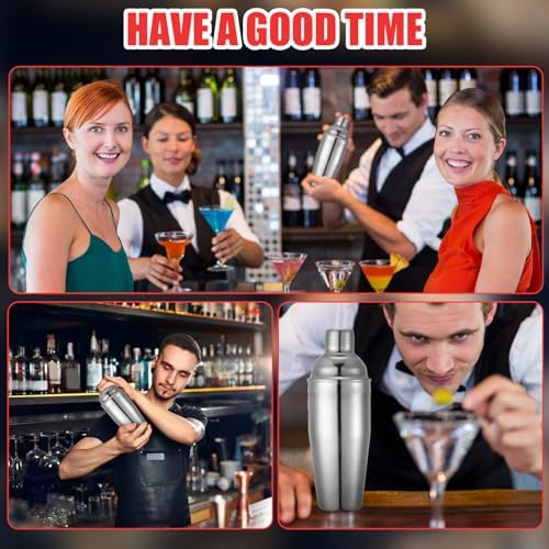 Nitial 6 Pcs Bar Cocktail Shaker Stainless Steel, Silver, 25 oz