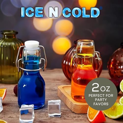 ICE N COLD Glass Swing Top Bottles | Flip Top Glass Bottles for Limoncello, Syrups, Oils, Vinegar, Extracts & Beverages | Airtight Reusable Glass Bottles (24-Pack, MINI (60ml | 2oz))